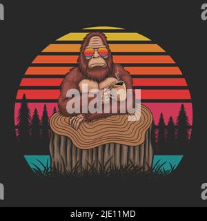 Bigfoot Relax Drink Kaffee Retro Vektor Illustration Stock Vektor