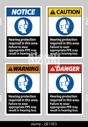 Gehörschutz erforderlich in diesem Bereich kann das Tragen geeigneter PSA zu Hörverlust führen Stock Vektor
