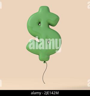 Dollar-Währungszeichen schwebender Ballon. Inflationskonzept. 3D Rendering Stockfoto