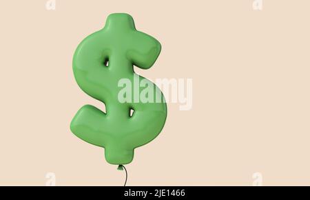 Dollar-Währungszeichen schwebender Ballon. Inflationskonzept. 3D Rendering Stockfoto