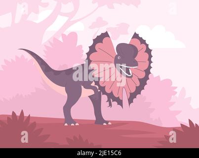 Räuberischer Dinosaurier dilophosaurus aus der Jurazeit. Starker Jäger. Cartoon-Vektorgrafik. Natur Wald Hintergrund Stock Vektor