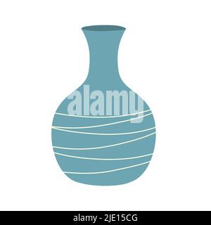 Dekorative Vase für Hausblumen mit Streifenmuster. Pflanzen Sie den blauen Topf. Element des Innenraums des Raumes. Antiker Stil und Design. Flache Vektordarstellung Stock Vektor