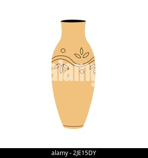 Dekorative Vase für Hausblumen mit Streifenmuster. Pflanztopf. Element des Innenraums des Raumes. Antiker Stil und Design. Flache Vektorgrafik iso Stock Vektor