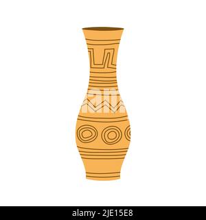 Dekorative Vase für Hausblumen mit Streifenmuster. Pflanztopf. Element des Innenraums des Raumes. Antikes griechisches Design und Stil. Vektorgrafik flach Stock Vektor