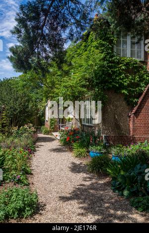 Haus in RHS Wisley Garden, Surrey, England, Großbritannien Stockfoto