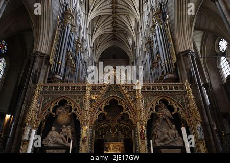 Die atemberaubende Architektur der Westminster Abbey, London Stockfoto