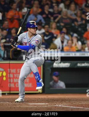 Der linke Feldspieler Mark Canha (19) von New York Mets gewinnt das rechte Feld an der Spitze des vierten Innings des MLB-Spiels zwischen den Houston Astros und dem N Stockfoto