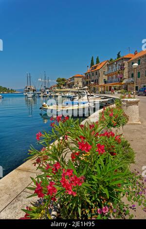 Binnenhafen im Dorf Stomorska auf der Insel Solta, Kroatien. Stockfoto