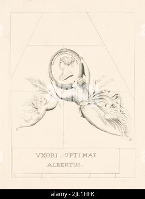 Porträt von Maria Christina, Erzherzogin von Österreich, umrahmt von einer Schlange als Symbol der Ewigkeit, Maria Christina Austriaca (Titel auf Objekt), Grabdenkmal von Maria Christina, Erzherzogin von Österreich, in der Augustinerkirche in Wien (Serientitel), dieser Druck ist Teil eines Albums., Printmacherin: Karl Joseph Aloys Agricola, nach eigenem Entwurf von: Karl Joseph Aloys Agricola, nach Skulptur von: Antonio Canova, Wien, 1812, Papier, Gravur, Ätzung, Höhe 363 mm × Breite 252 mm Stockfoto