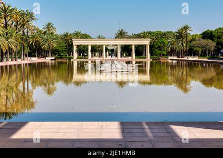 Der Brunnen und der See vor dem Palast der Musik in Valencia in Spanien Stockfoto