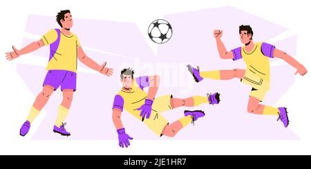 Banner mit Fußball- oder Fußballspielern für Web und Print, flache Vektorgrafik isoliert auf weißem Hintergrund. Stock Vektor