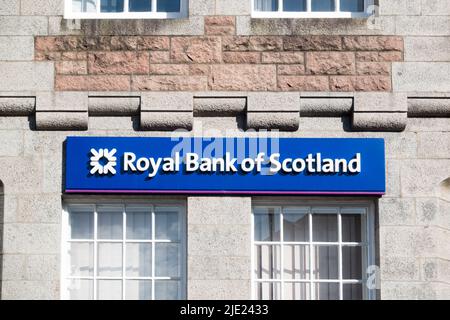 Schild der Royal Bank of Scotland in Fort William, Highland, Schottland, Großbritannien Stockfoto