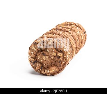 Gesunde Haferflocken-Kekse mit verschiedenen Samen auf weiß isoliert Stockfoto