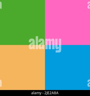 Quadratisches Mosaik aus vier leuchtenden Farben, in rosa, blau, gelb und grün Stockfoto