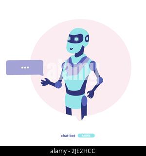 Chat bot Roboter, Cartoon flache Illustration. Kundenbetreuung Technologie Kommunikationskonzept. Stockfoto