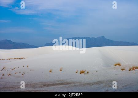 Farbe und Lichter des White Sands National Park unter einem wunderschönen blauen Himmel, New Mexico Stockfoto