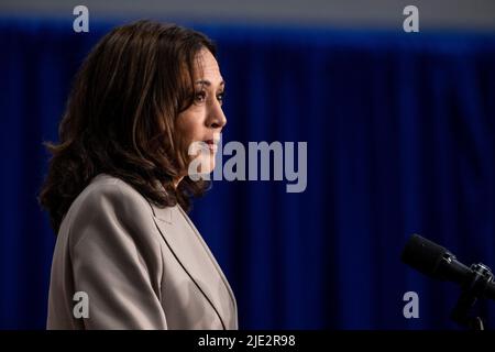 Plainfield, USA. 24.. Juni 2022. Vizepräsidentin Kamala Harris spricht beim C.W. Avery Family YMCA am Freitag, 24. Juni 2022 in Plainfield, IL. (Foto von Christopher Dilts/Sipa USA) Quelle: SIPA USA/Alamy Live News Stockfoto