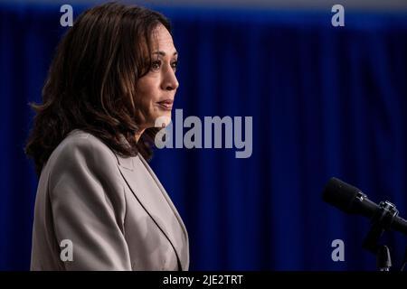 Plainfield, USA. 24.. Juni 2022. Vizepräsidentin Kamala Harris spricht beim C.W. Avery Family YMCA am Freitag, 24. Juni 2022 in Plainfield, IL. (Foto von Christopher Dilts/Sipa USA) Quelle: SIPA USA/Alamy Live News Stockfoto