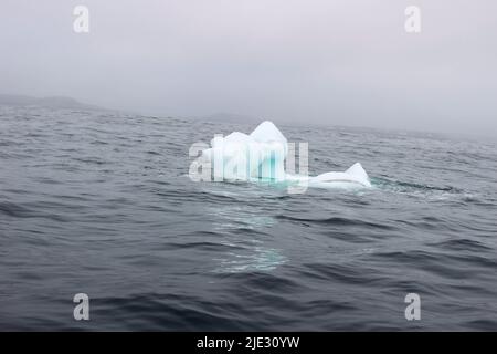 Welle krachend gegen kleine Eisberge, die im Meer schweben Stockfoto
