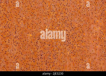 Hell orange Grunge getragen rostigen Metall Textur Hintergrund. Alte oxidierte Metallplatte aus Eisen. Karte mit Kopierplatz für Text. Stockfoto