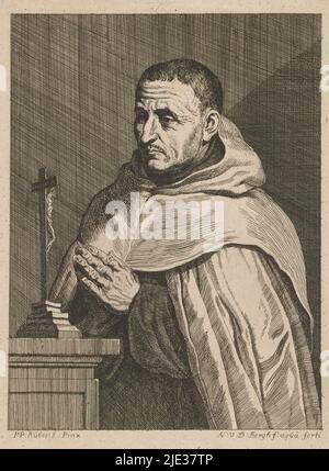 Porträt eines Karmeliten (Titel auf Objekt), Porträt eines Karmeliten, Gebet vor einem Kruzifix., Druckerei: Nicolas van den Bergh, (Erwähnung auf Objekt), nach Malerei von: Peter Paul Rubens, (Erwähnung auf Objekt), Verlag: Johann Sadeler (I), (Erwähnung auf Objekt), Druckerei: Antwerpen, nach Malerei von: Südniederland, Verlag: Südniederländer, c. 1770 - c. 1780, Papier, Radierung, Höhe 291 mm × Breite 215 mm Stockfoto
