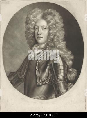 Porträt von Georg II. Augustus von Großbritannien als Prinz von Hannover, Druckerei: William Faithorne (II), nach Entwurf: Georg Wilhelm Lafontaine, London, 1700 - 1710, Papier, Höhe 327 mm × Breite 252 mm Stockfoto