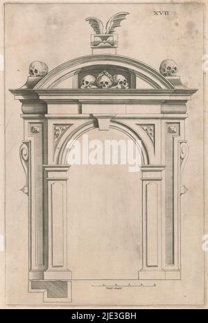 Tor der Westerkerk, Architectura moderne ofte Bouwinge van onsen tyt (Serientitel), Vorderansicht und Plan. Plate XVII., Druckerei: Anonym, nach Entwurf von: Hendrick de Keyser (I), Verlag: Cornelis Danckerts (I), Amsterdam, 1631, Papier, Gravur, Höhe 310 mm × Breite 205 mm Stockfoto