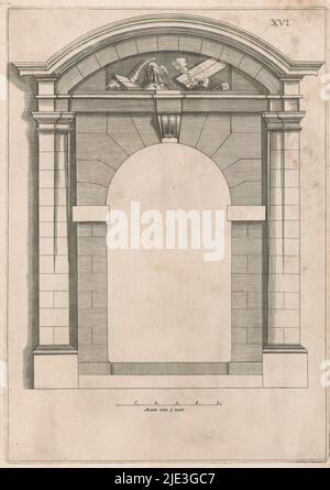 Gate of the Westerkerk, Architectura moderna ofte Bouwinge van onsen tyt (Serientitel), Plate XVI., Druckerei: Anonym, nach Gestaltung von: Hendrick de Keyser (I), Verlag: Cornelis Danckerts (I), Amsterdam, 1631, Papier, Gravur, Höhe 304 mm × Breite 216 mm Stockfoto