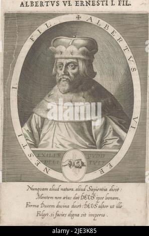 Porträt Albrechts III., Herzog von Bayern, Mitte unter seinem Motto., Druckerei: Anonym, 1600 - 1699, Papier, Gravur, Buchdruck, Höhe 191 mm × Breite 131 mm Stockfoto