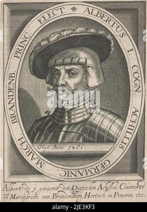 Porträt Albrecht III. Achilles, Kurfürst von Brandenburg, Druckerei: Anonym, Verlag: Nicolaes de Clerck, Delft, 1617, Papier, Gravur, Buchdruck, Höhe 175 mm × Breite 127 mm Stockfoto