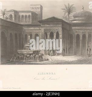 Ansicht des Löwenbrunnens der Alhambra, in Granada, Alhambra Cour des Lions (Titel auf Objekt), Druckerei: Anonym, Drucker: Gilquin & Dupain, (auf Objekt erwähnt), Paris, 1857 - 1863, Papier, Stahlgravur, Höhe 199 mm × Breite 278 mm Stockfoto