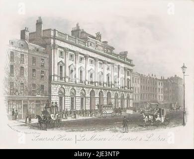 Ansicht des Somerset House, in London, Somerset House / La Maison de Somerset à Londres (Titel auf Objekt), Druckerei: Anonym, Verlag: Joseph Thomas Wood, (auf Objekt erwähnt), London, 1841 - 1885, Papier, Ätzung, Höhe 118 mm × Breite 151 mm Stockfoto