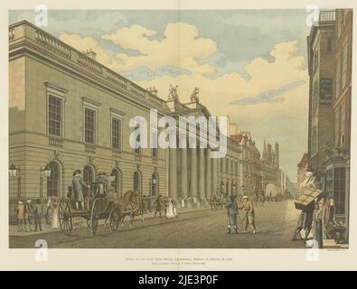 Ansicht des East India House, in London, Front of the East India House, Leadenhall Street, wie 1796 umgebaut (Titel auf Objekt), Druckerei: William H. Griggs, (auf Objekt erwähnt), nach Zeichnung von: Thomas Malton, (erwähnt auf Objekt), in oder nach 1800, Papier, Höhe 375 mm × Breite 551 mm Stockfoto