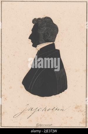 Unter dem Porträt die Unterschrift der Porträtierten, Silhouette-Porträt von Johannes Henricus Scholten, Druckerei: Pieter Barbiers (IV), (möglicherweise), Druckerei: Friedrich Heinrich Wilhelm Schröder, (abgelehnte Namensnennung), Niederlande, 1809 - 1848, Papier, H 151 mm - B 103 mm Stockfoto