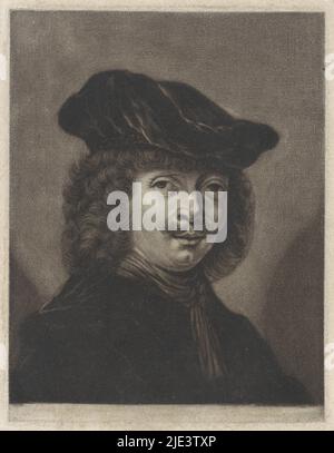 Porträt eines unbekannten Mannes mit Baskenmütze, Druckerei: Anonymous, Rembrandt van Rijn, (möglicherweise), 1650 - 1800, Papier, H 125 mm × B 96 mm Stockfoto