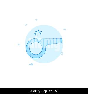 Sportpfeife, Vektor-Symbol für Trainer. Flache Abbildung. Stil mit gefüllten Linien. Blaues Monochrom-Design. Bearbeitbare Kontur. Linienstärke anpassen. Stock Vektor