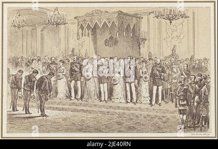 Heirat von Prinz Heinrich und Prinzessin Maria in Potsdam, 1878, anonym, 1879 - 1880, Segen der Heirat von Prinz Heinrich und Prinzessin Maria von Preußen in Potsdam am 24. August 1878. Teil des Andenkens bei der Hochzeit am 24. August 1878, bestehend aus einer Serie von acht Drucken sowie einem beiliegenden Booklet., Druckerei: Anonym, Drucker: Emrik & Binger, (auf Objekt erwähnt), Niederlande, 1879 - 1880, Papier, H 155 mm × B 240 mm Stockfoto