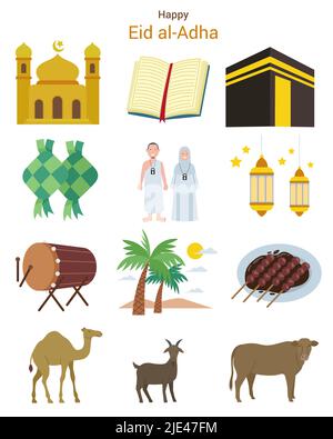 Eine Sammlung islamischer Ornamente und Elemente, um Eid al-Adha zu feiern Stock Vektor