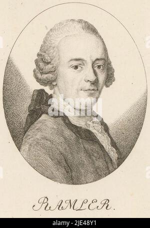 Porträt von Karl Wilhelm Ramler, Heinrich Pfenninger (zugeschrieben), 1759 - 1815, Druckerei: Heinrich Pfenninger, (zugeschrieben), 1759 - 1815, Papier, Radierung, H 128 mm - B 82 mm Stockfoto