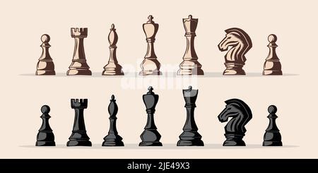 Satz von Schachfiguren Illustration mit verschiedenen Farben Stock Vektor