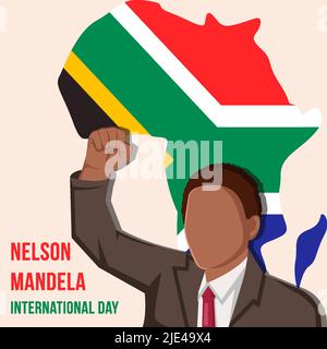 Flacher nelson-mandela-Tag mit afrika-Karte und Südafrika-Flagge Stock Vektor