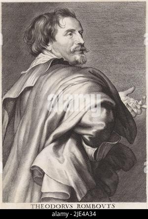 Porträt des Malers Theodoor Rombouts, Paulus Pontius, nach Anthony van Dyck, 1616 - 1657, Druckerei: Paulus Pontius, (auf Objekt erwähnt), nach: Anthony van Dyck, (auf Objekt erwähnt), unbekannt, (auf Objekt erwähnt), Antwerpen, 1616 - 1657, Papier, Gravur, H 237 mm × B 156 mm Stockfoto