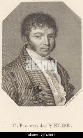 Porträt von Carl Franz van der Velde, Hans Rudolf Rahn, 1829, Druckerei: Hans Rudolf Rahn, (auf Objekt erwähnt), Verlag: gebroeders Schumann, (auf Objekt erwähnt), 1829, Papier, Stahlgravur, H 155 mm - B 114 mm Stockfoto