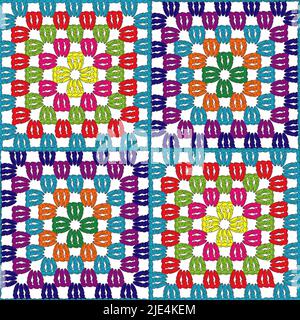 Struktur aus gehäkeltem Stoff. Vektor des quadratischen Elements Stock Vektor