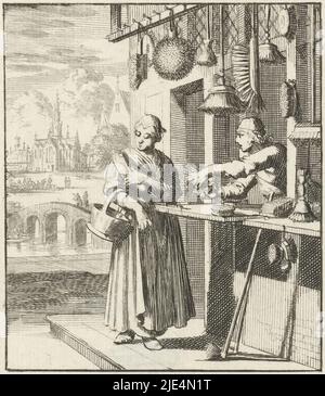 Bürstenhersteller De Schuyermaaker, Het Menselyk Bedryf (Serientitel), Druckerei: Jan Luyken, Jan Luyken, Jan Luyken, Amsterdam, 1694, Papier, Radierung, H 141 mm × B 82 mm Stockfoto