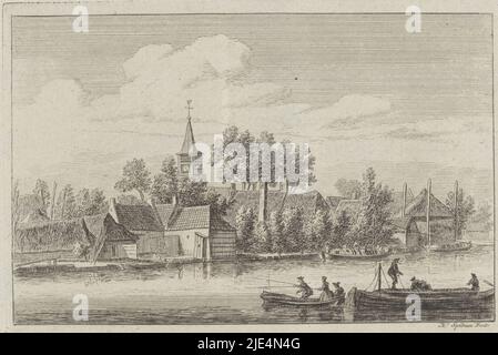 Ansicht des Dorfes Nigtevecht Nigte-Vegt, Druckerei: Hendrik Spilman, (auf Objekt erwähnt), Haarlem, 1742 - 1784, Papier, Ätzung, H 135 mm × B 190 mm Stockfoto