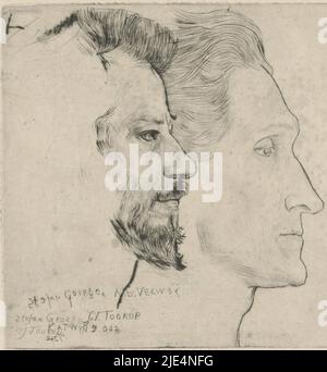 Porträt von Stefan George und Albert Verwey, Druckerei: Jan Toorop, (auf Objekt erwähnt), Drucker: Toon Ninaber van Eijben, 1902 und/oder 1928, Papier, Trockenpunkt, H 139 mm - B 145 mm Stockfoto