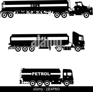 Silhouette Illustration drei Varianten von Benzinfahrzeugen auf weißem Hintergrund. Stock Vektor