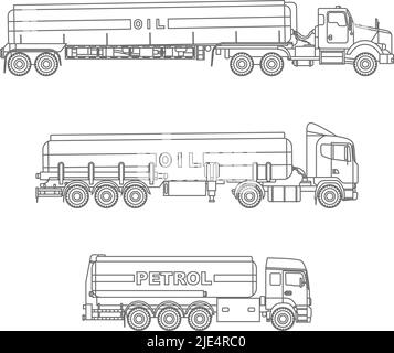 Detaillierte Darstellung der Unterschiede klassische Benzin-Lkw isoliert auf weißem Hintergrund in einem flachen Stil. Stock Vektor