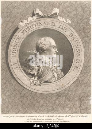 Porträt von Charles Willem Ferdinand von Braunschweig-Wolfenbüttel Le Prince Ferdinand de Brunswick., Druckerei: Cathérine Françoise Deschamps, Druckerei: Jacques Beauvarlet, Zeichnerin: Cathérine Françoise Deschamps, (auf Objekt genannt), Druckerei: Frankreich, Druckerei: Frankreich, Zeichnerin: Frankreich, Verlag: Paris, 1757 - 1769, Papier, Gravur, H 230 mm - B 178 mm Stockfoto